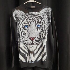 Vintage '94 White Tiger Crewneck Sweatshirt Men's Size Large Animal Print AOP